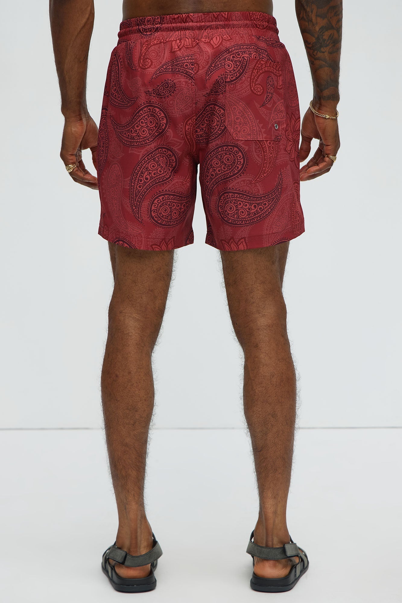 Retro Paisley Printed Swim Classic Trunk - Burgundy