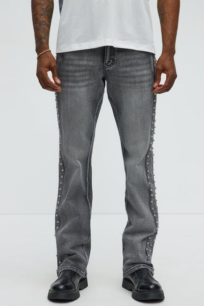 Stacked Slim Flare Stud On The Side Jeans - Black Wash