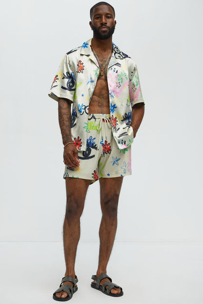 Graffiti Bloom Swim Trunk 6″ - Multi Color