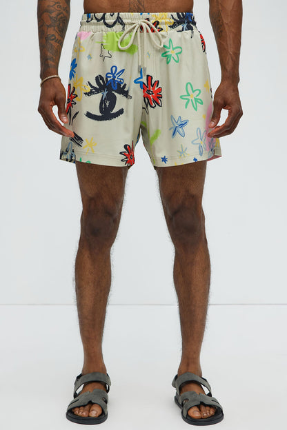Graffiti Bloom Swim Trunk 6″ - Multi Color