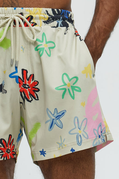 Graffiti Bloom Swim Trunk 6″ - Multi Color