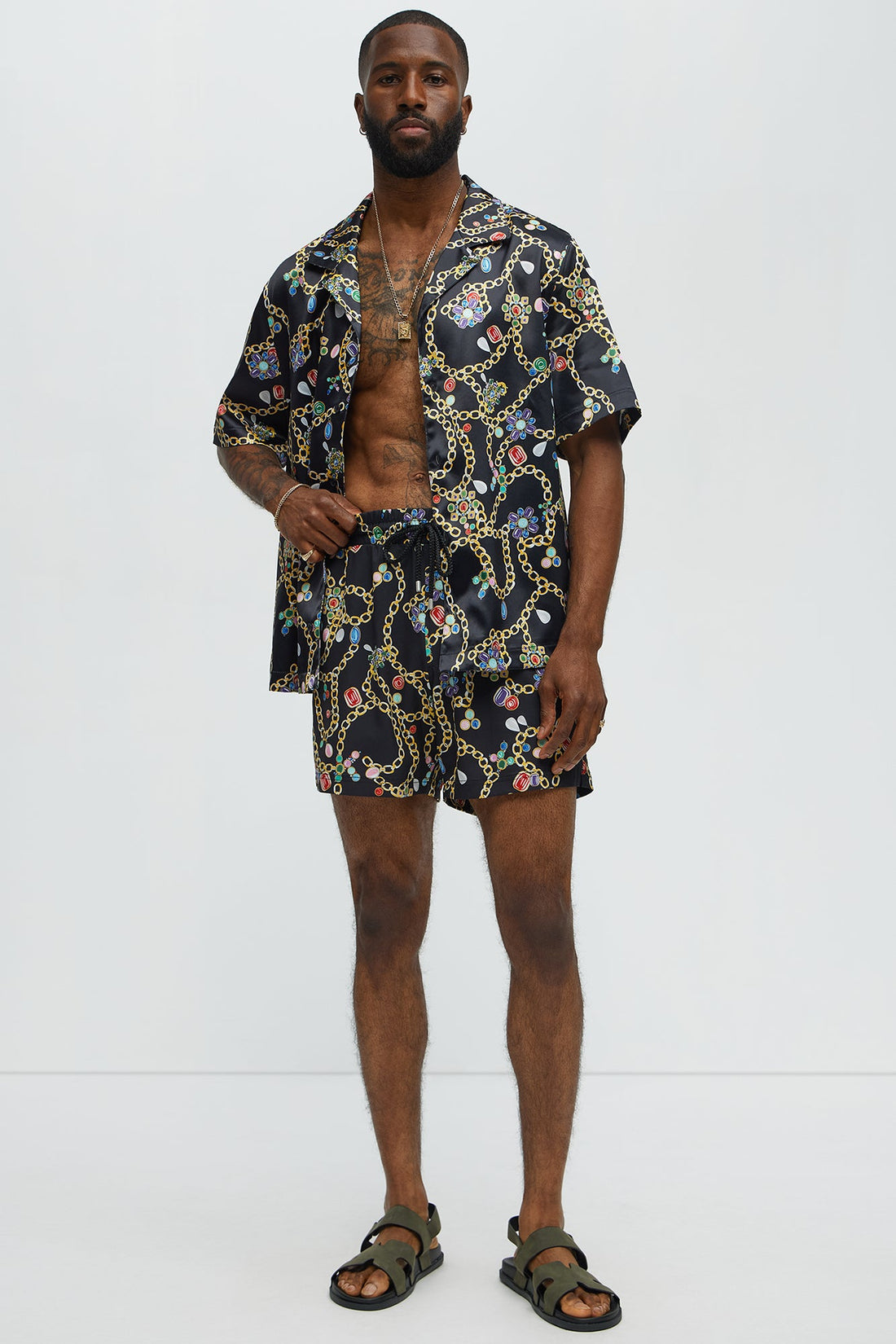 Tidal Jewels Printed Swim Mid Trunk - Black/combo