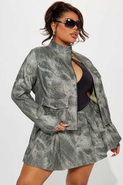 Babe Alert Faux Leather Jacket - Charcoal/combo