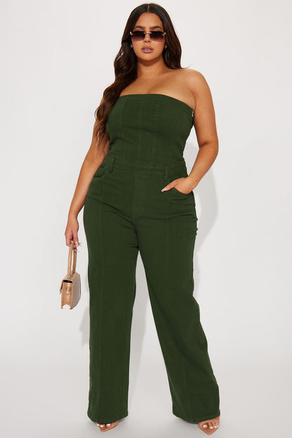 Mine For The Weekend Denim Jumpsuit - Green