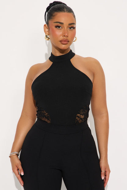 Moonlit Charm Mock Neck Bodysuit - Black