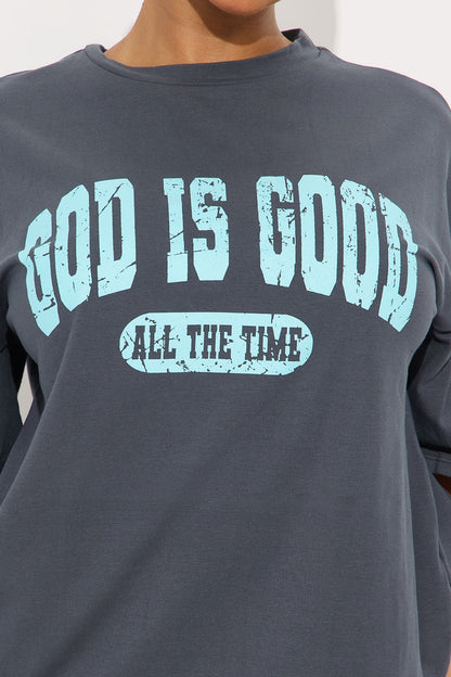 God Is Good Biker Short Set - Grey