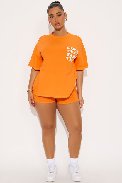 Good Things Take Time Biker Short Set - Orange