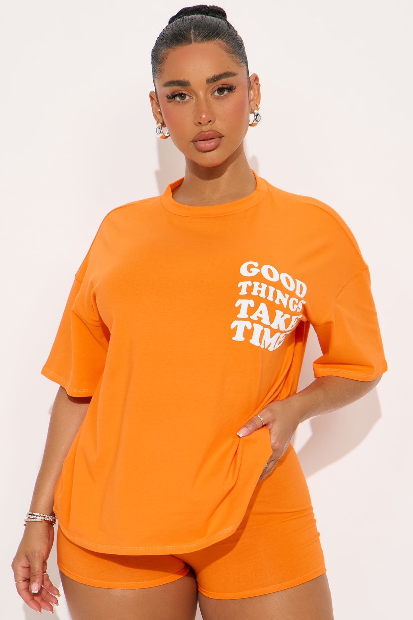Good Things Take Time Biker Short Set - Orange