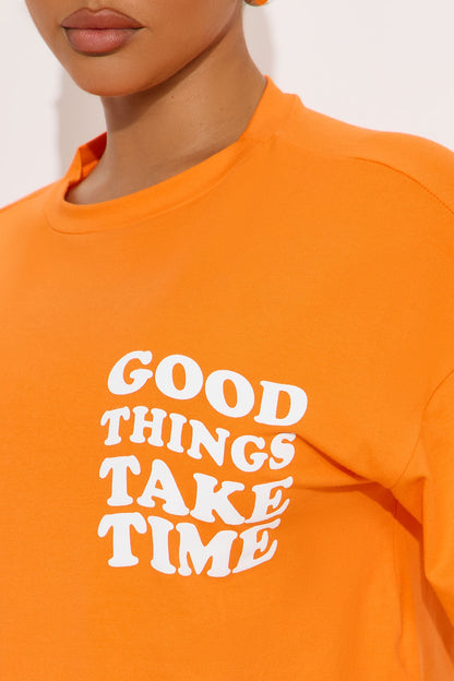 Good Things Take Time Biker Short Set - Orange