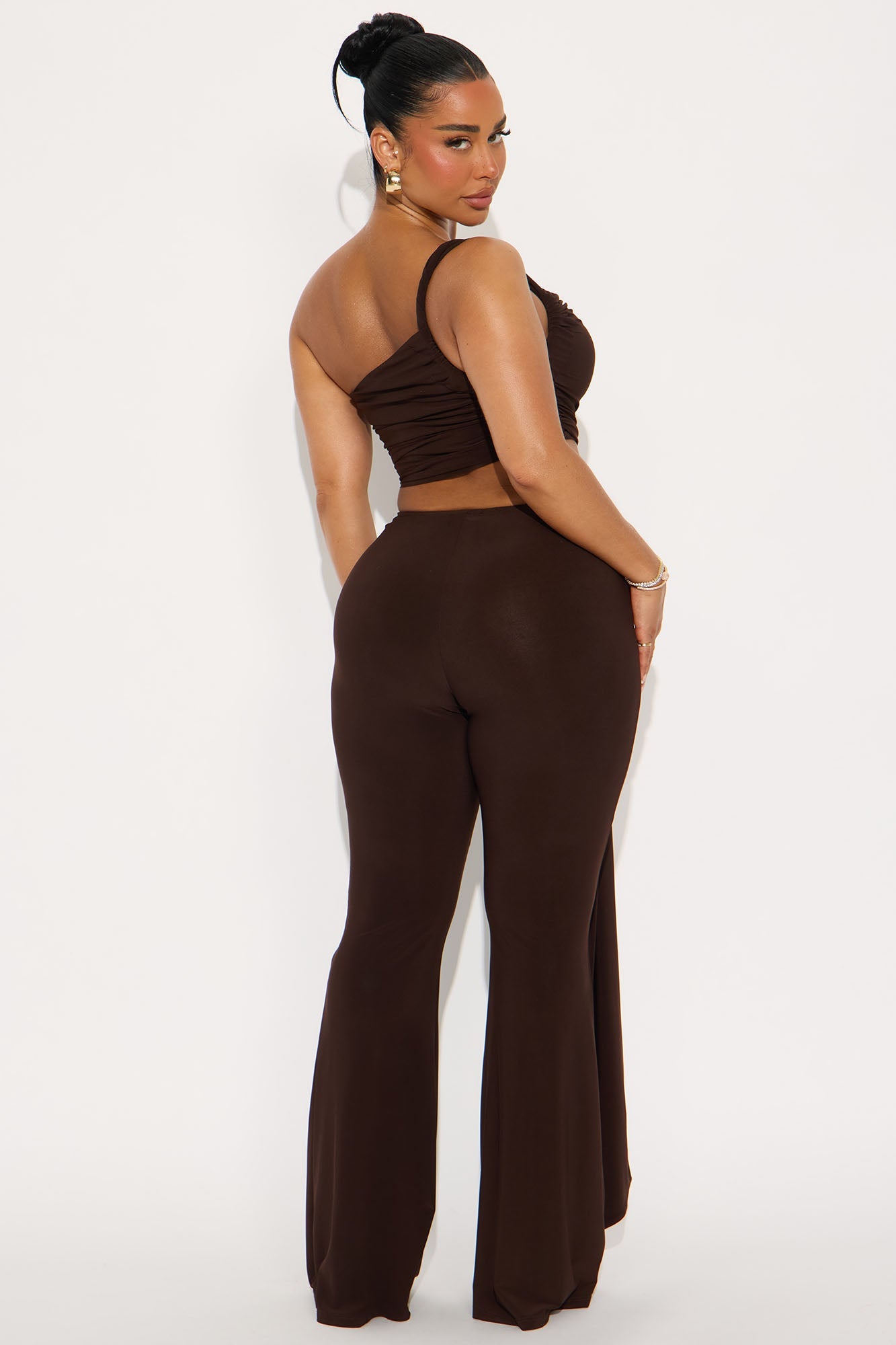 Kairo Ruched Flare Pant Set - Chocolate