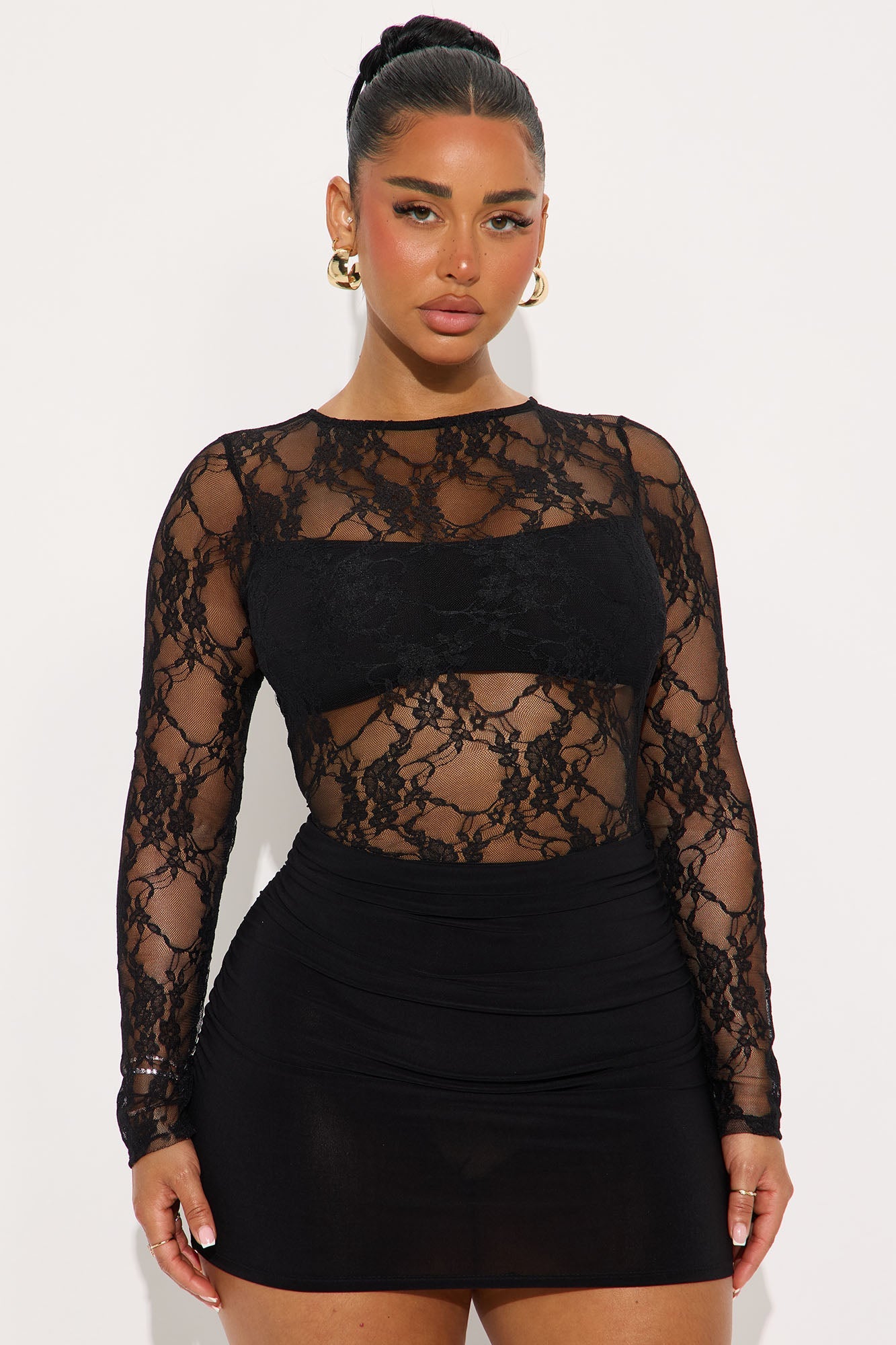 Sabina Sheer Lace Micro Mini Dress - Black