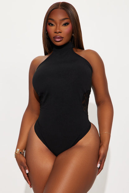 Moonlit Charm Mock Neck Bodysuit - Black