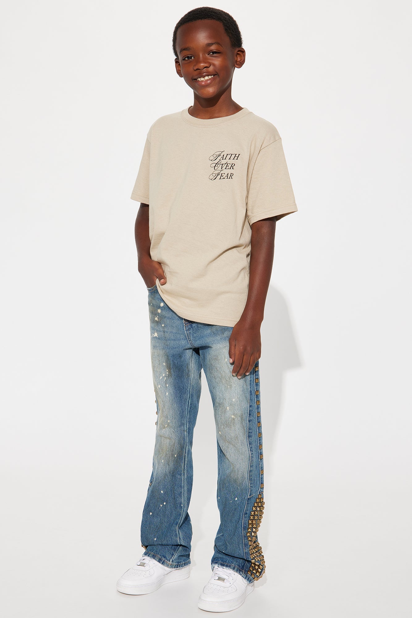 Mini Slim Flare Put Me On Distressed Studded Jeans - Medium Blue Wash