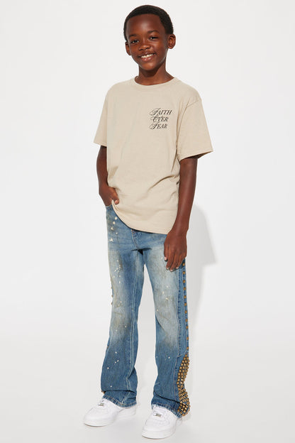 Mini Slim Flare Put Me On Distressed Studded Jeans - Medium Blue Wash