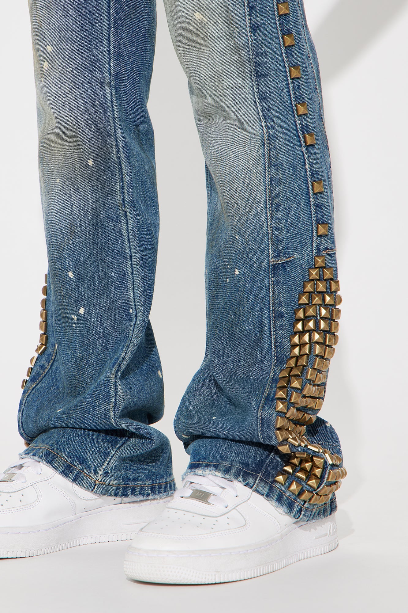Mini Slim Flare Put Me On Distressed Studded Jeans - Medium Blue Wash