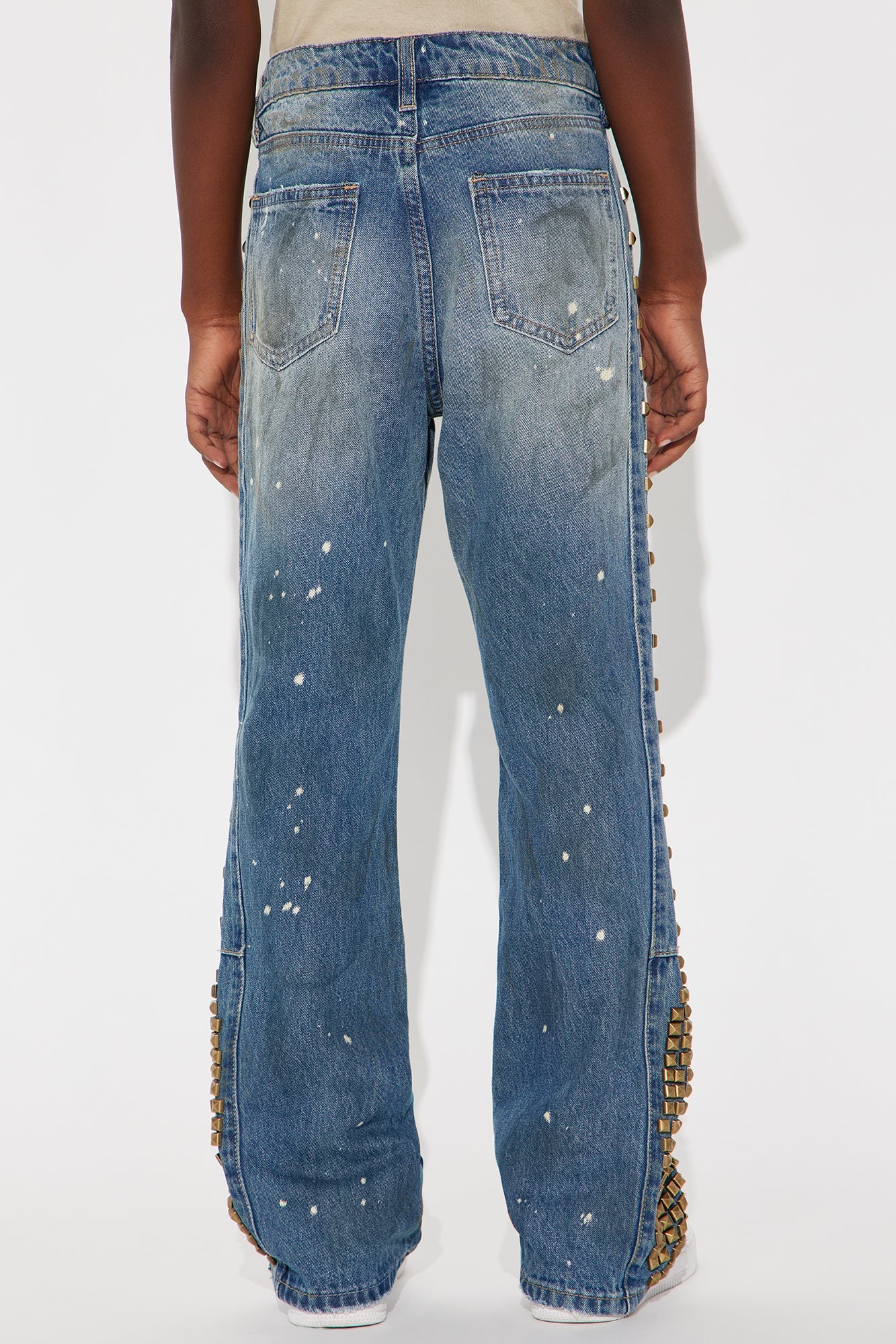 Mini Slim Flare Put Me On Distressed Studded Jeans - Medium Blue Wash