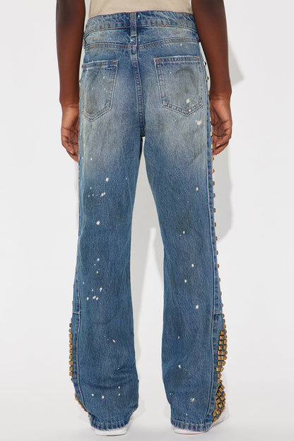 Mini Slim Flare Put Me On Distressed Studded Jeans - Medium Blue Wash