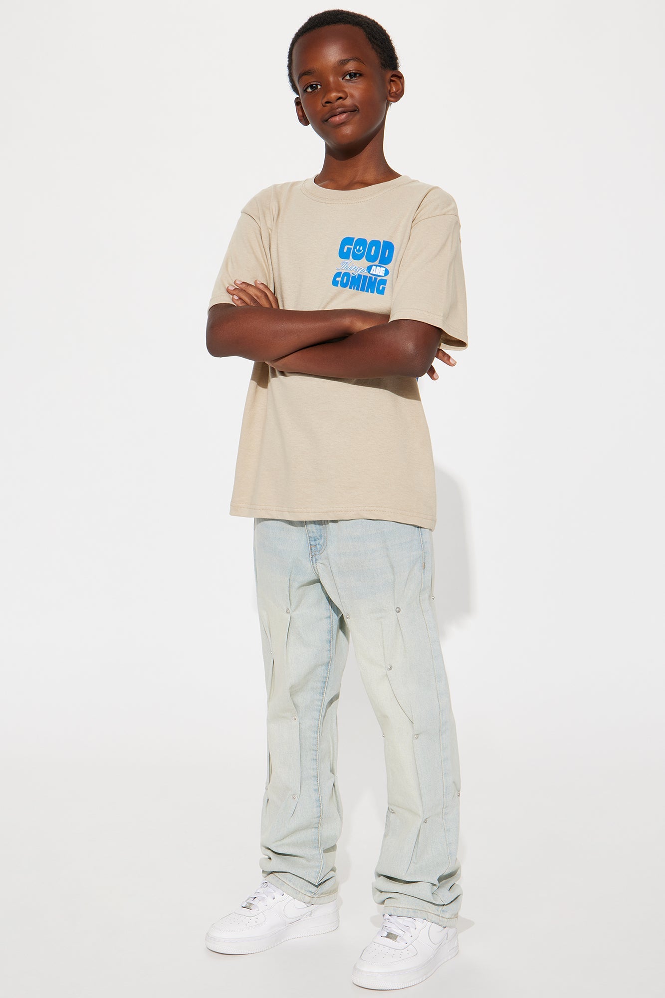 Mini Rivet Edge Baggy Jeans - Light Wash