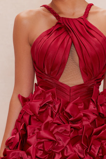 Jasmina Floral Satin Mini Dress - Red