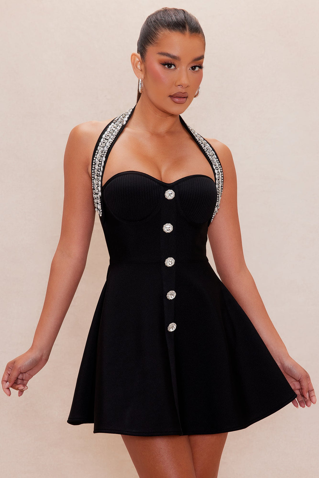 Emory Embellished Bandage Mini Dress - Black