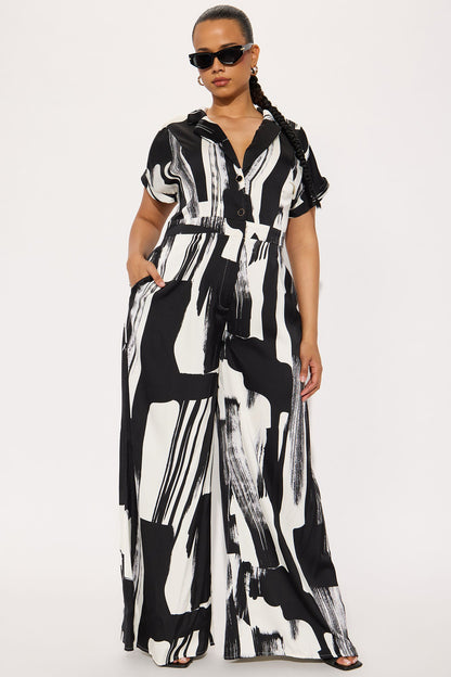 Gaia Printed Satin Jumpsuit - Black/combo