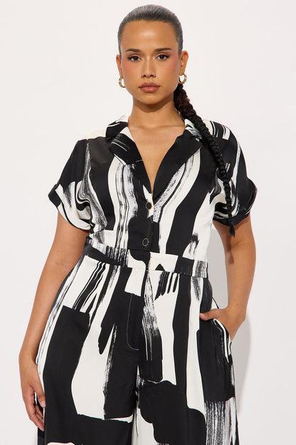 Gaia Printed Satin Jumpsuit - Black/combo