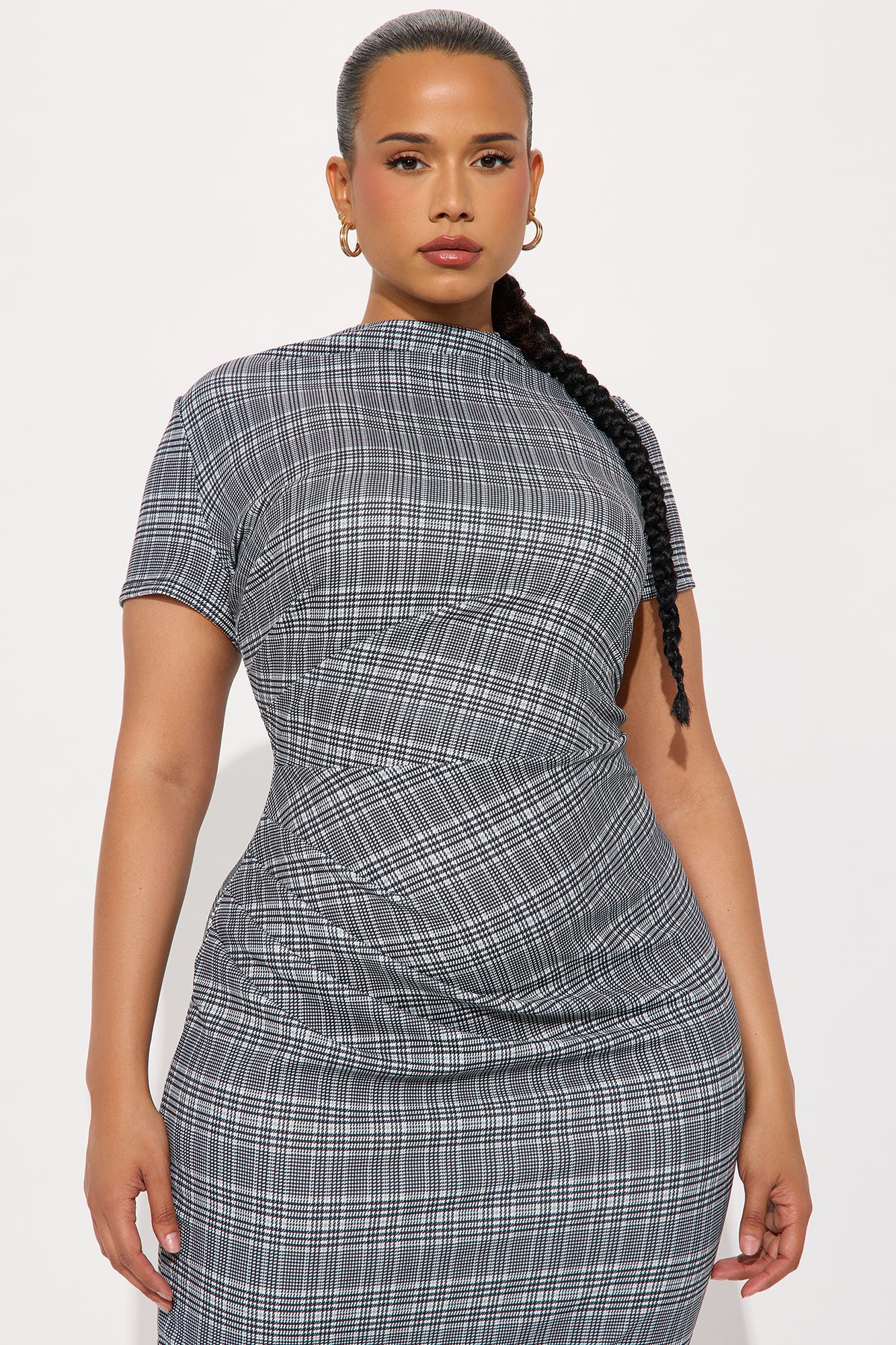 Arlene Houndstooth Short Sleeve Midi Dress - Black/White
