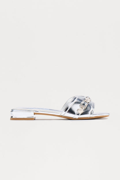Sajie Hardware Slip On Sandals - Silver