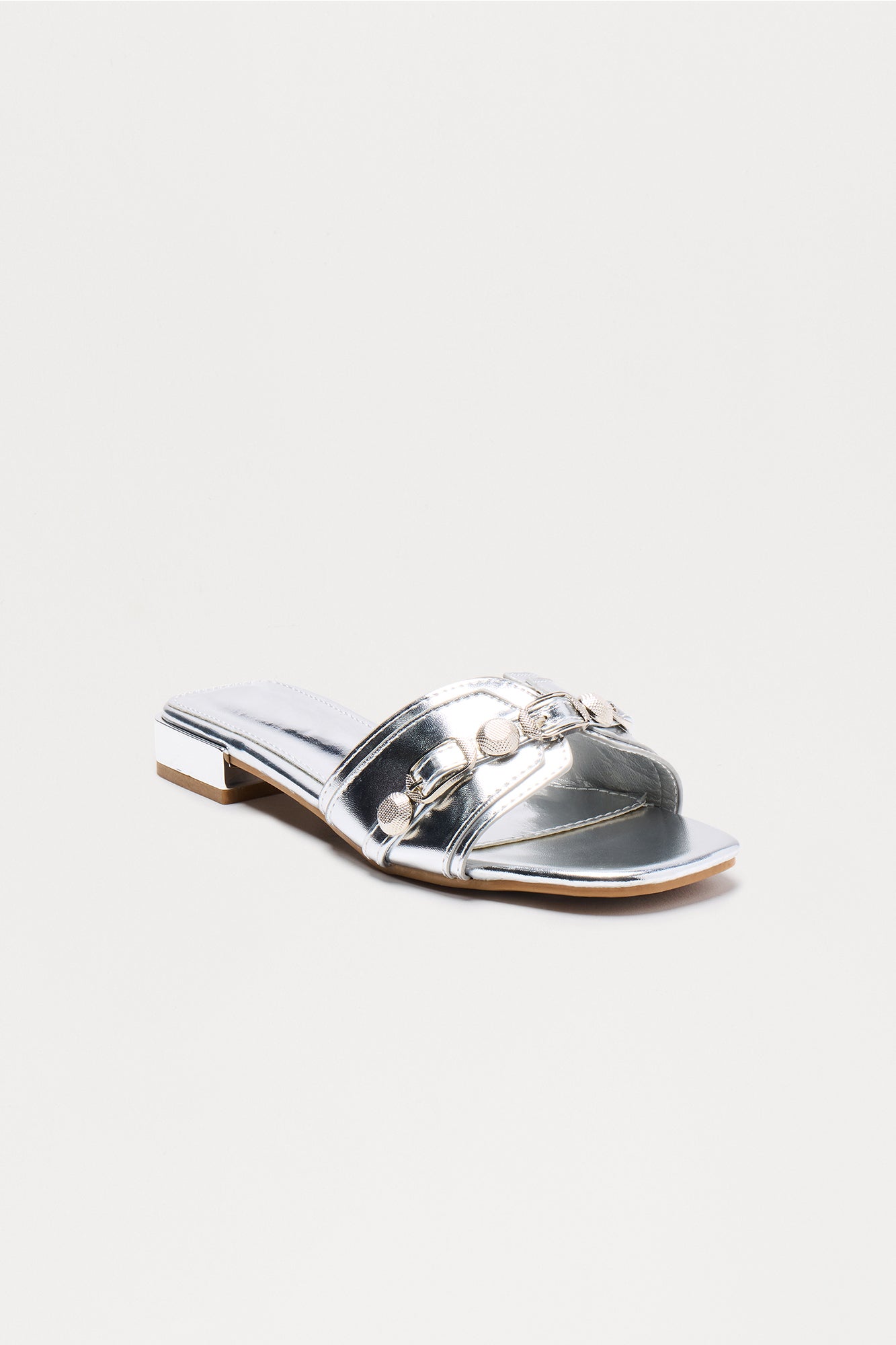 Sajie Hardware Slip On Sandals - Silver