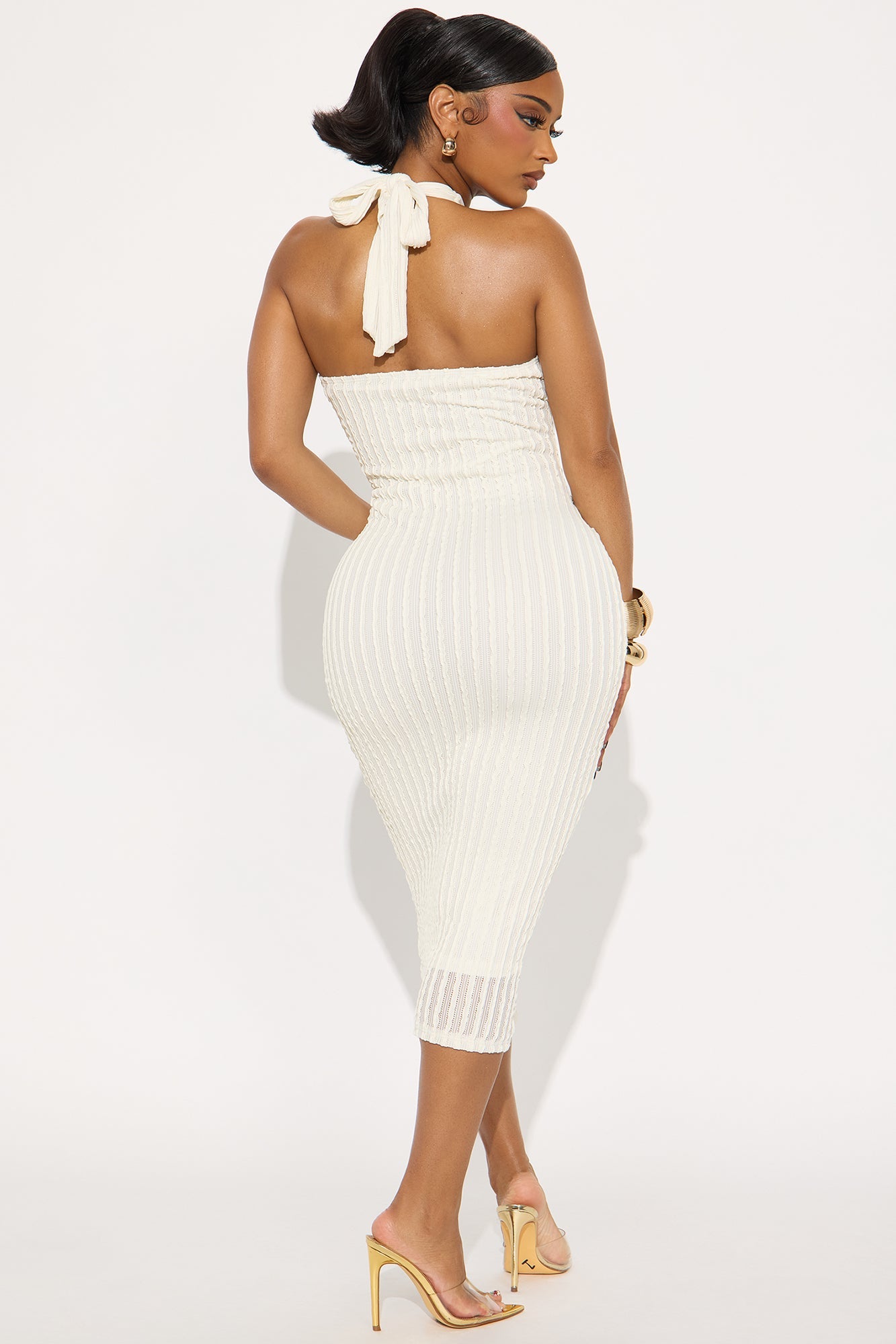 Sophia Textured Halter Midi Dress - Ivory