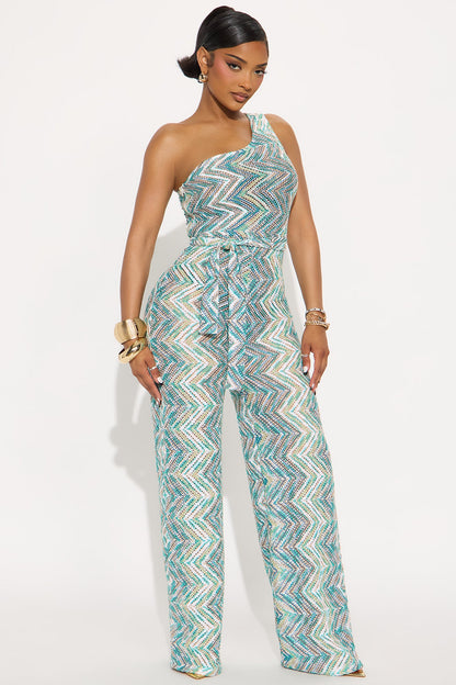 Vivica Crochet Wide Leg Jumpsuit - Aqua/Combo