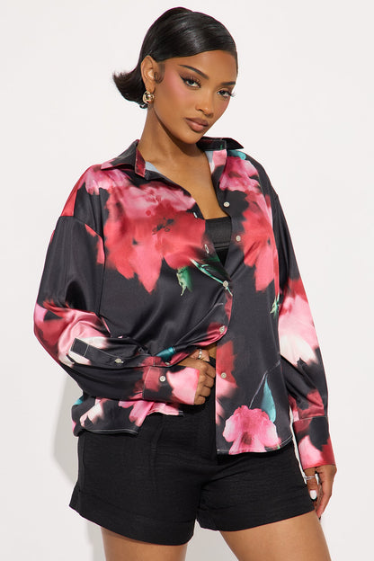 Chasing Florals Satin Shirt - Red/combo