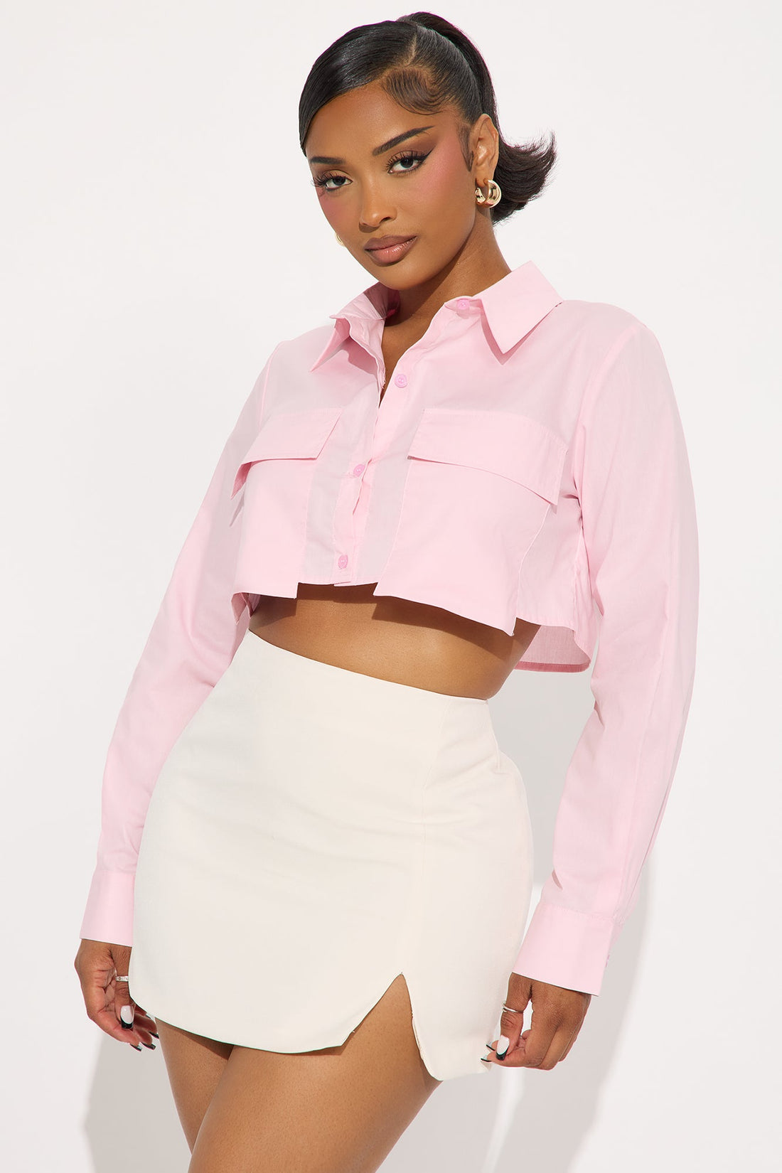 On My Way Cropped Poplin Shirt - Pink