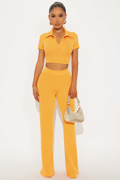 Josie Ribbed Pant Set - Orange