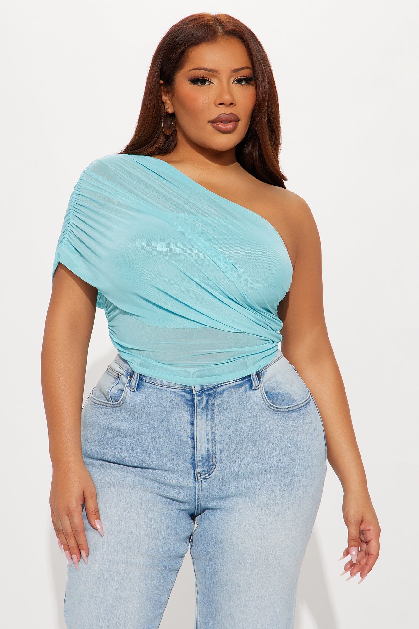Year Round Mesh One Shoulder Top - Blue