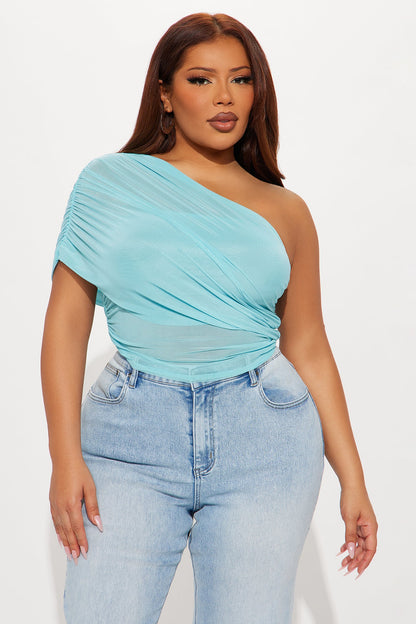 Year Round Mesh One Shoulder Top - Blue