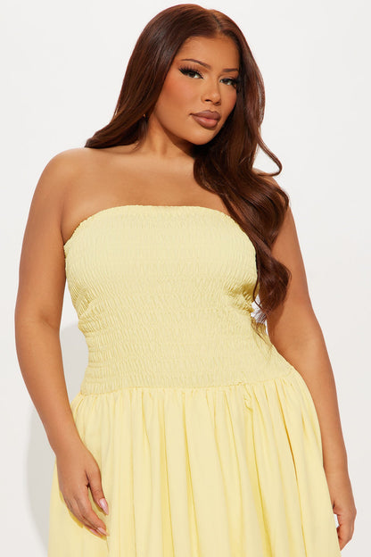 Madeline Poplin Bubble Midi Dress - Yellow