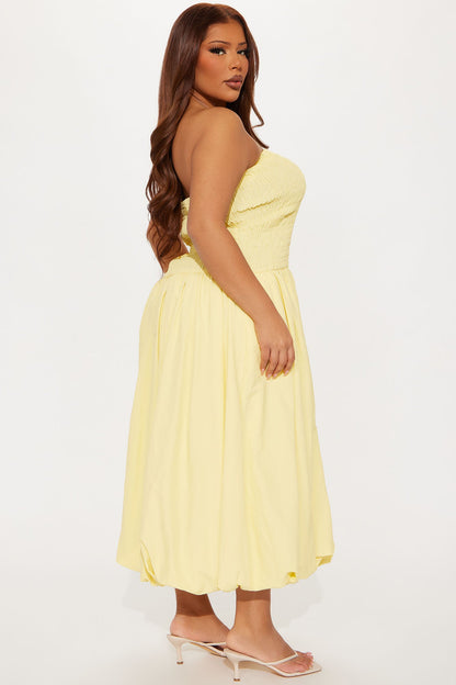 Madeline Poplin Bubble Midi Dress - Yellow