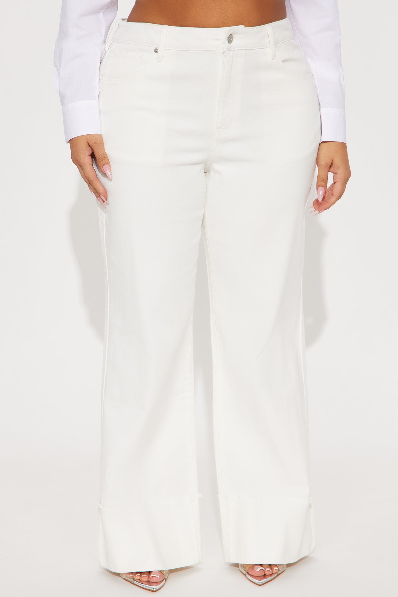 All The While Cuffed Wide Leg Jeans - White