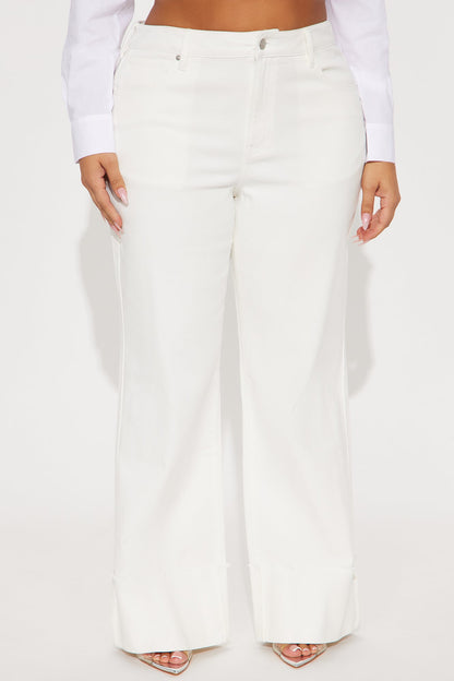 All The While Cuffed Wide Leg Jeans - White