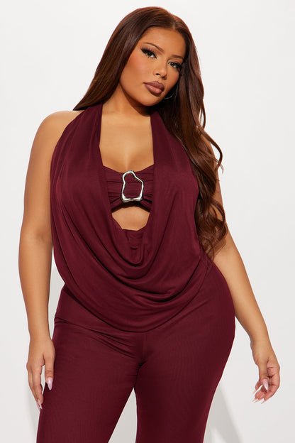 Make It Yours Mesh 3 Piece Pant Set - Burgundy