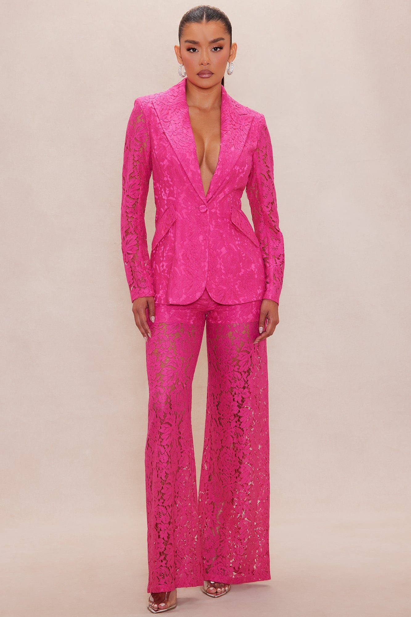 Maya Lace Wide Leg Pant - Pink