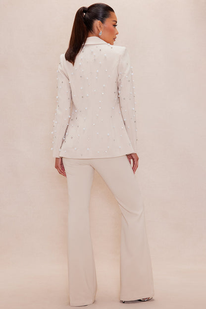 Anastasia Pearl Blazer Suit Set - Taupe