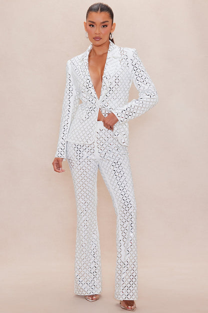 Koko Embellished Flare Pant - White
