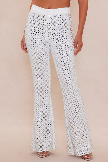 Koko Embellished Flare Pant - White