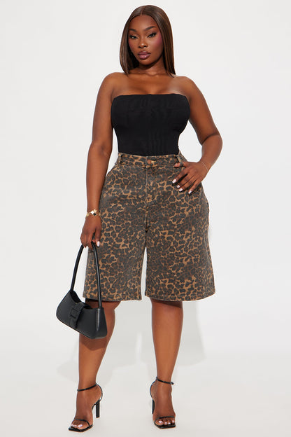 Wild Side Leopard Denim Jorts - Brown/combo