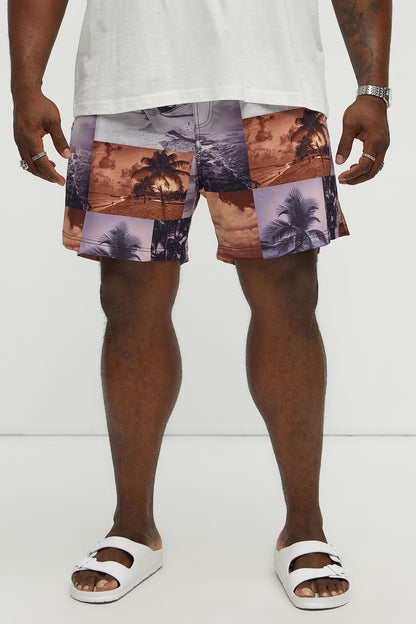 Tropical Focus Swim Mid Trunk - Brown/combo