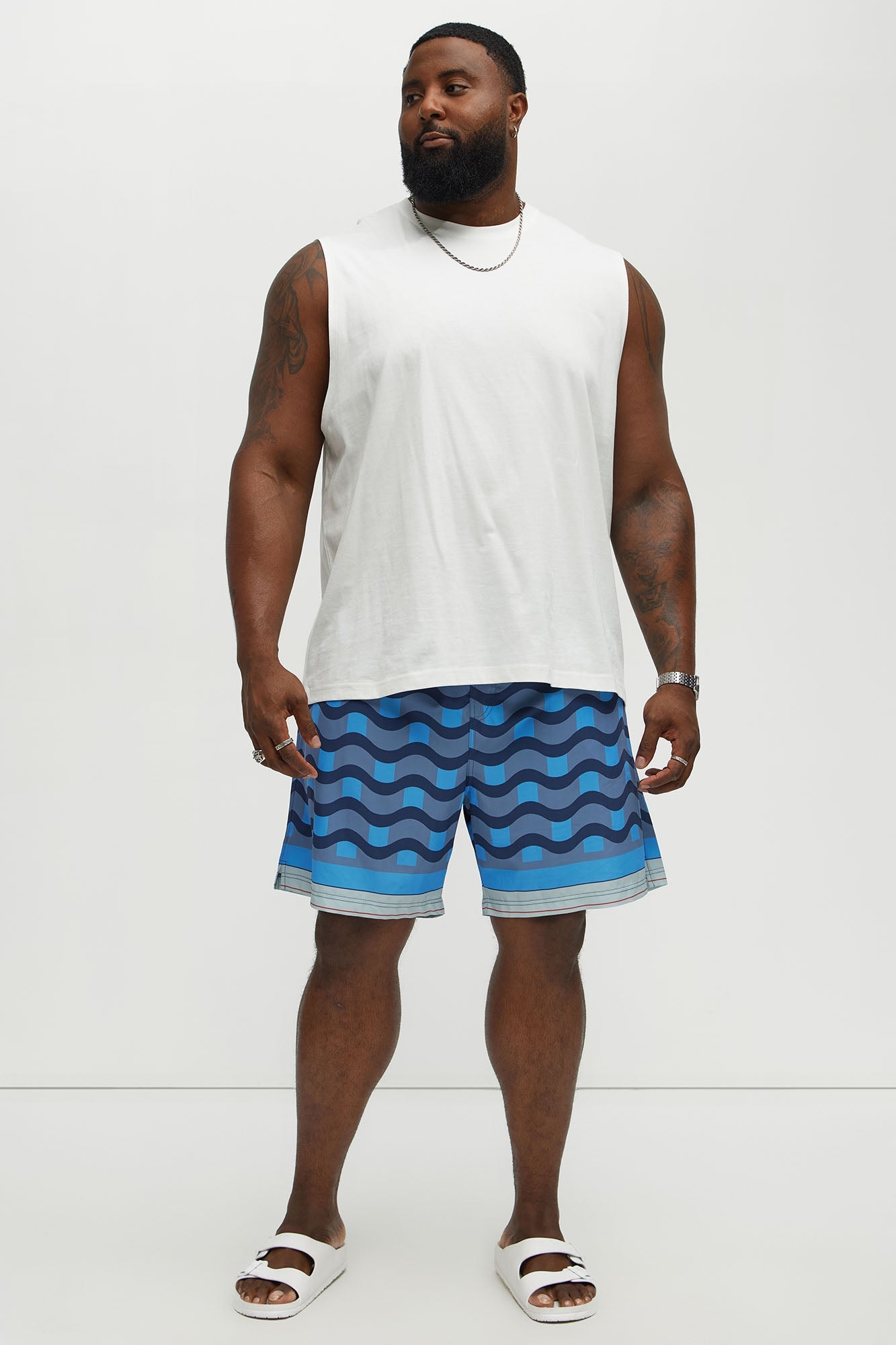 Sculpted Waves Printed Swim Classic Trunk - Blue