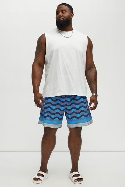 Sculpted Waves Printed Swim Classic Trunk - Blue