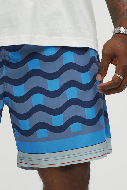 Sculpted Waves Printed Swim Classic Trunk - Blue